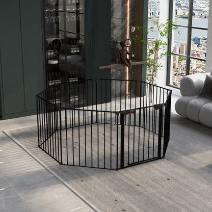 200 Adjustable Safety Gate 8 Panels Play Yard Metal Doorways Fireplace Fence Christmas Tree Fence Gate For House Stairs Gate Prohibited Area Fenc
